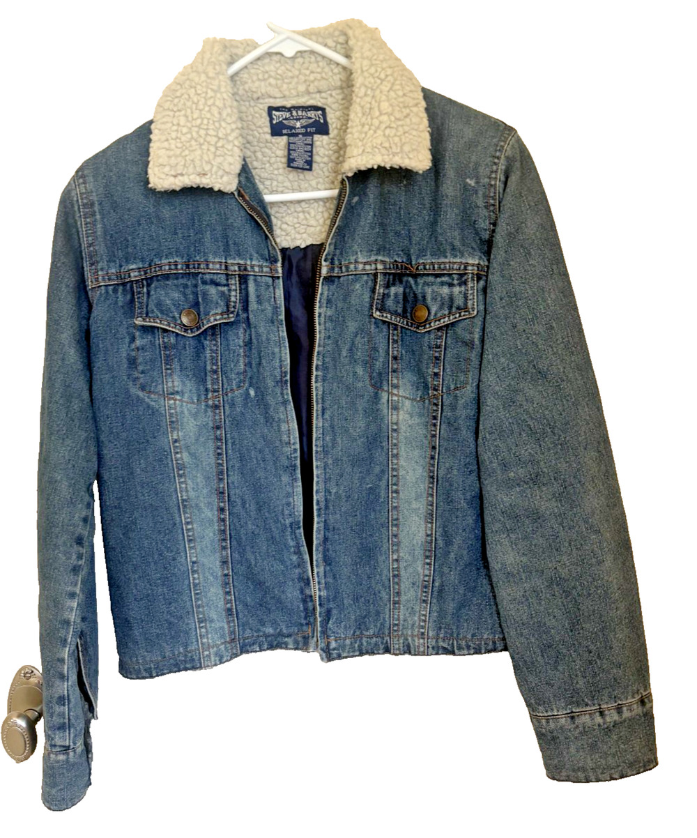 Steve and Barry’s Women’s Trimmed Denim Jacket Small Adult Sherpa Blue Trucker